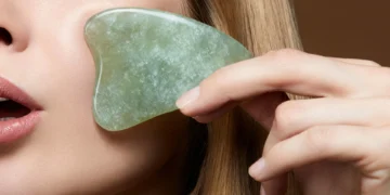 Gua sha in de buurt van een gezicht